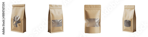 Fotografie brown kraft paper bag, coffee pouch with window, standing zipper doypack, food p