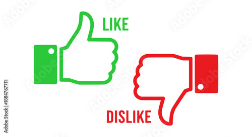 Illustrative green thumbs up and red thumbs down representing digital feedback, approval, and disapproval for online choice, rating systems, and binary decisions