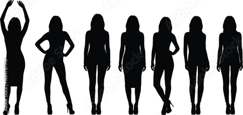 Female silhouette collection showing women standing in confident poses for fashion, lifestyle, beauty, and modern femininity concept designs