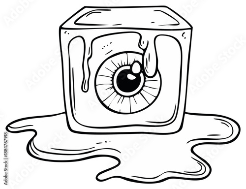Surreal Melting Ice Cube with an Eye Inside Abstract Concept
