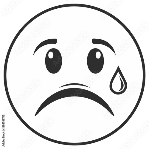 Sad Emoji with a tear and frown in a circle vector
