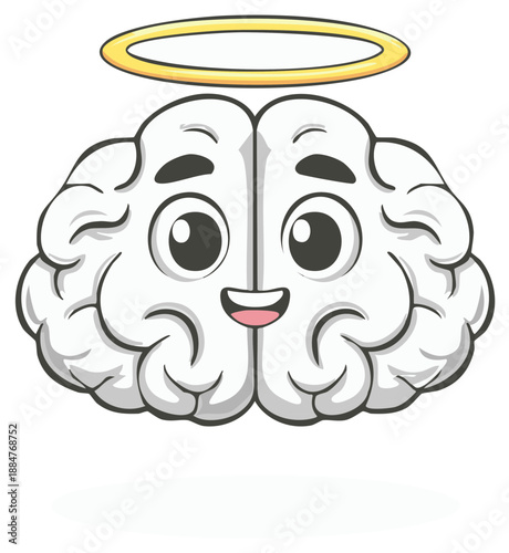 Cartoon brain with a halo representing intelligence, knowledge, and wisdom