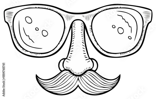 Funny disguise illustration with fake glasses, mustache and nose for silly and humorous designs