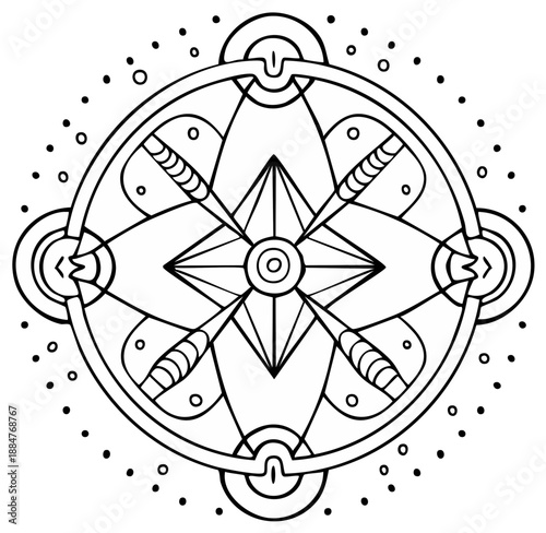 Abstract Geometric Mandala Design with Stars and Circles Intricate Hand Drawn Decorative Ornament for Coloring Books Art Therapy