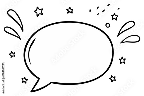Speech bubble with star shapes and speed lines, hand drawn doodle for graphic design.
