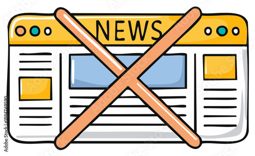 Online news website with an X mark over the content symbolising no news or censorship