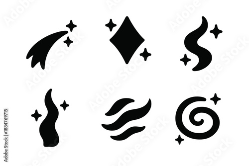 Magical Forest Icons. Solid style icons of magical forest effects in : glowing trail, prism spark, radiant ribbon, ethereal