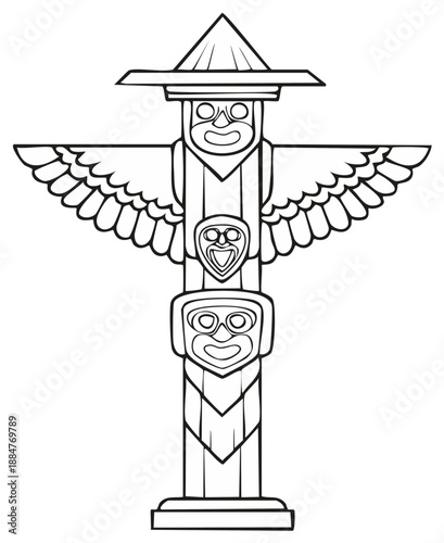Northwest Coast Totem Pole Symbol Illustration in Outline Style