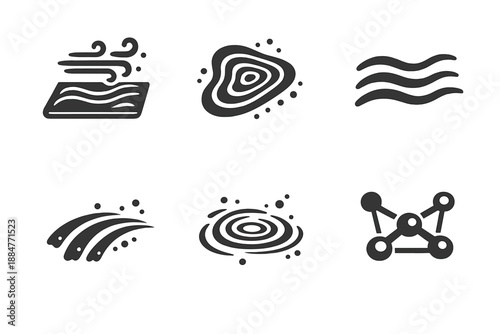 Solid Style Icons. Solid style icons of Gentle Texture: wind plate, echo grain, soft line, flowing arc, subtle ripple, structured