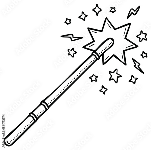 Magical Wand Cartoon Illustration with Sparkles and Stars