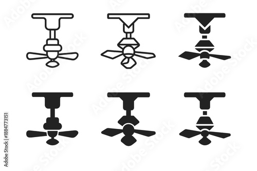 Ceiling Installation Logos. Ceiling installation diagram. Icon set. Set Logo of Ceiling installation diagram: reinforced ceiling fan mounting