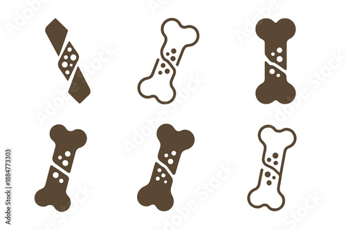 Bone Healing Icons. How bones heal after an injury. Icon set. Set Logo of How bones heal after an injury: bone marrow regenerating cells. harmonious logo