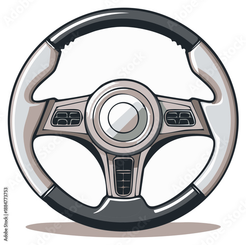 Modern Car Steering Wheel with Control Buttons Illustration