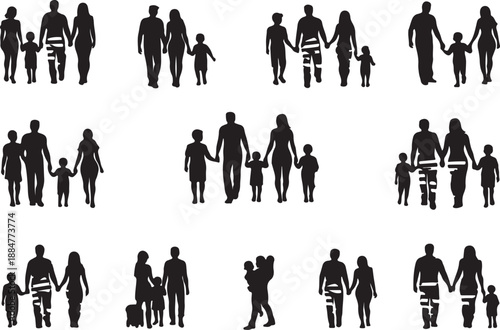 black silhouettes of people walking and holding hands