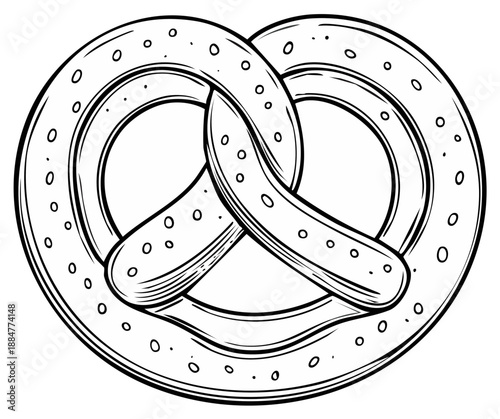Hand Drawn Style Pretzel Illustration with Salt Sprinkles on a Circular Dough Knot