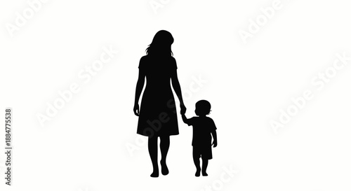 Mother and Child Silhouette Walking Together.