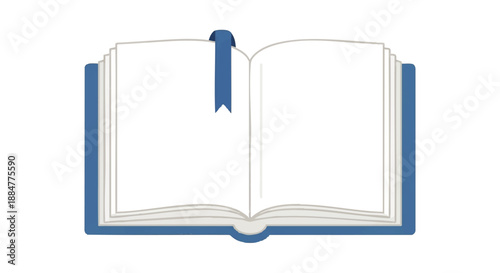 Open Book with Blank Pages and Bookmark.