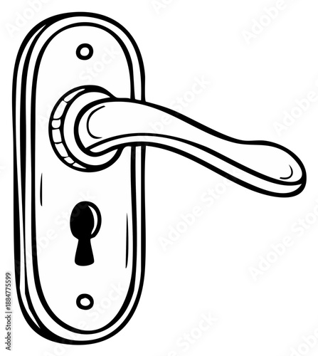 Outlined illustration of a metal door handle with a keyhole, ideal for security and home design concepts