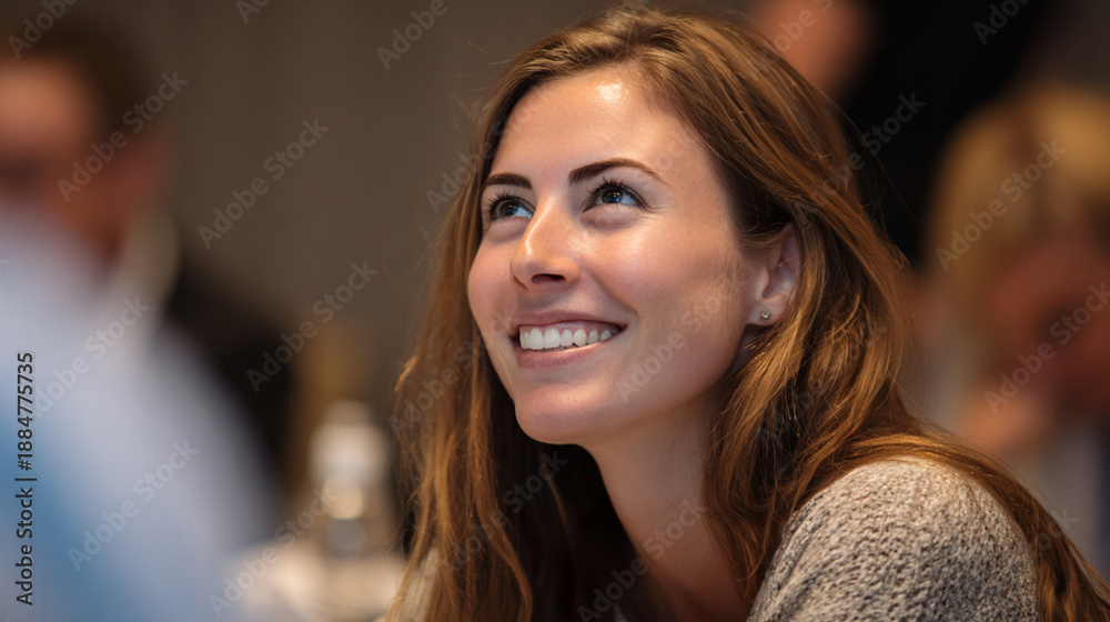 Fototapeta premium Happy Young Businesswoman Smiling During Office Meeting