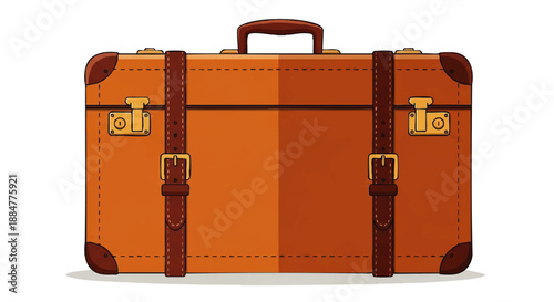 Vintage Brown Leather Suitcase with Locks.