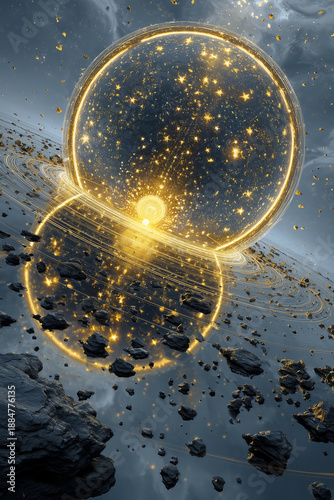 Golden Glowing Planets and Asteroid Belt