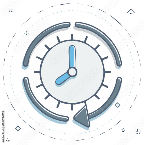 Time management concept illustration with clock and circular arrow
