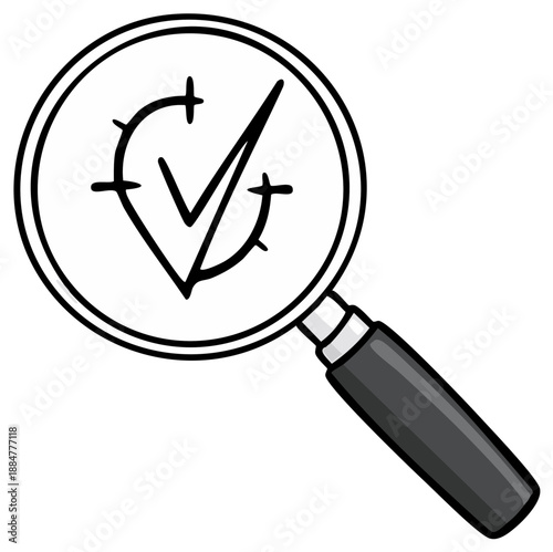 Magnifying glass focuses on location pin with checkmark inside crosshairs symbolizing accurate search and verification.