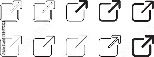 Collection of simple outline share and external link icons with arrows pointing upwards
