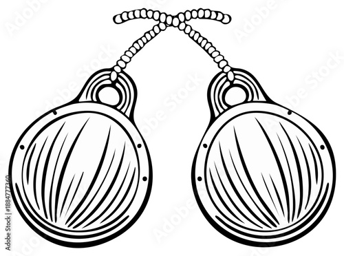 Illustration of a Pair of Castanets Linked Together, Vector Black and White