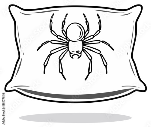 Stylized Pillow with Spider Illustration, Line Art Design Element
