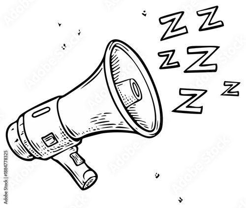 Megaphone with Zzz Sleeping Cartoon Style Hand Drawing Illustration