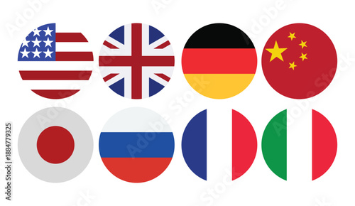 Free Download collection of united states uk germany china japan russia france and italy national flags in circular icons isolated on white background vector illustration - GFXLoad