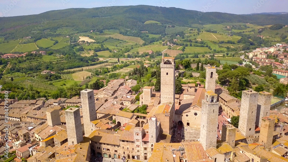 Obraz premium San Gimignano, Italy, aerial drone view