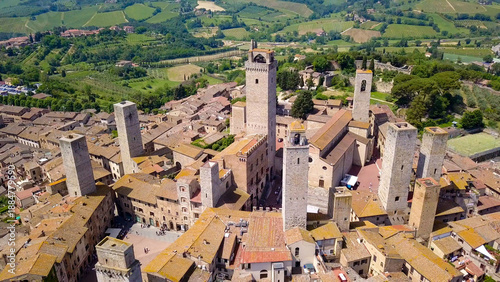 Obraz na plátne San Gimignano, Italy, aerial drone view