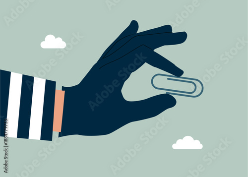 Hand in a black glove holding pin. Theft of property. Robber breaking in house. Modern vector illustration in flat style