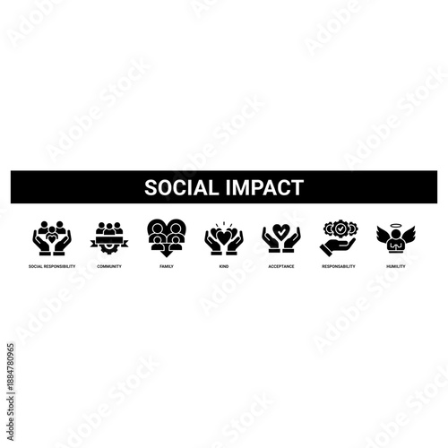 Social Impact web banner icon set collection solid style.