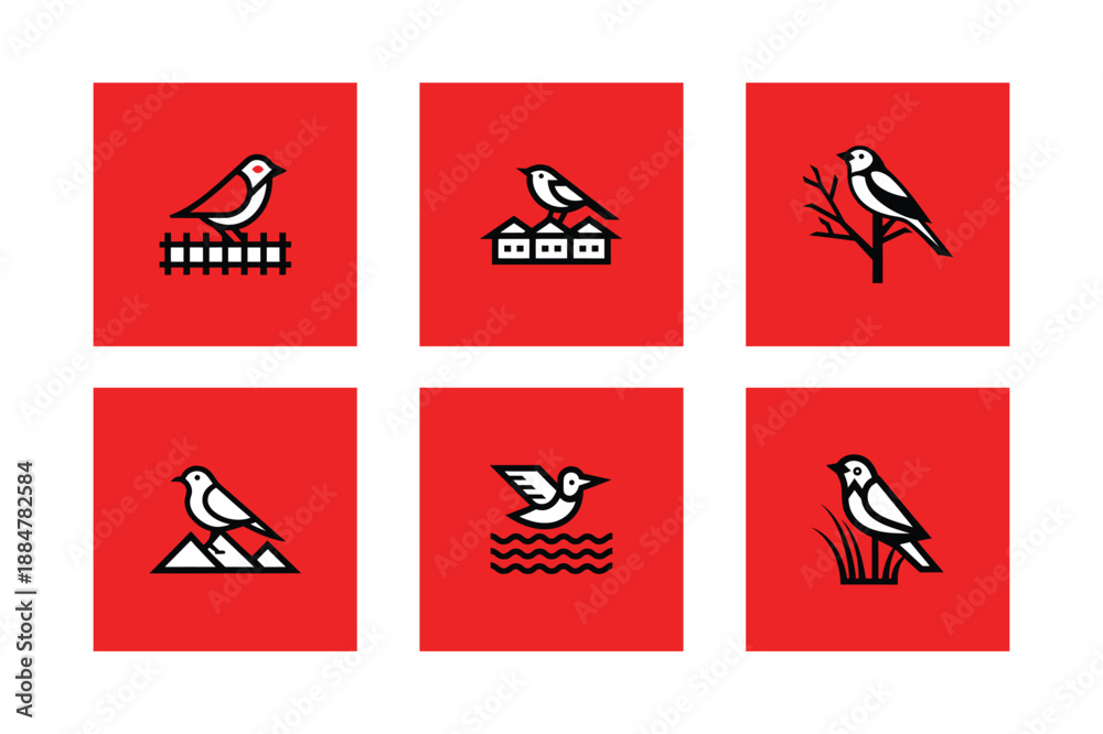 Fototapeta premium Bird Illustrations Set, Minimalist Wildlife Designs, Nature Artwork