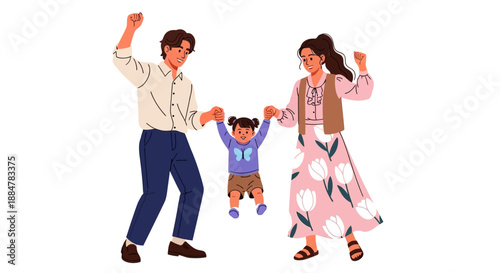 Happy Family Dancing Together with Joy and Freedom in a Vibrant Scene