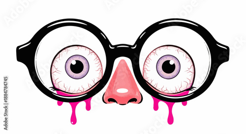 A cartoon face wearing glasses with bulging eyes and a dripping nose, depicting a humorous expression, viewed from the front.