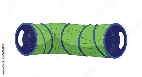 A green collapsible tunnel with blue interior and trim is depicted in a 3D illustration