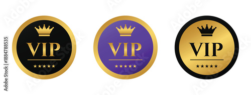 Exclusive VIP membership badges in luxury gold and purple design