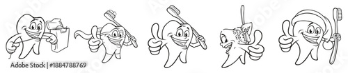 Animated Teeth in Action: Playful cartoon teeth illustrations depict the steps of proper dental hygiene, promoting oral health in a fun and engaging way.
