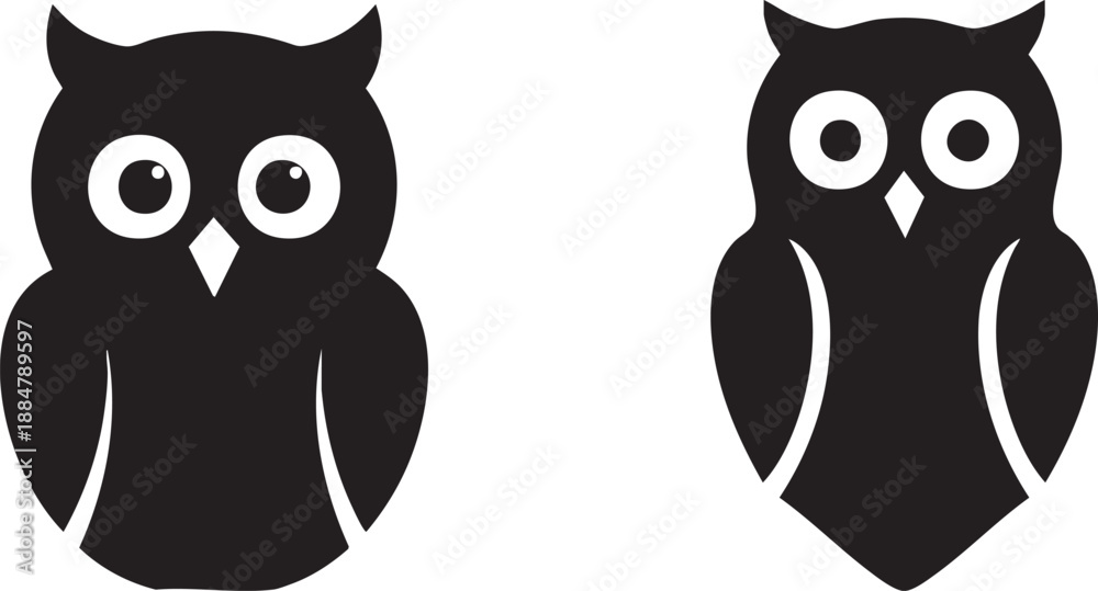 Obraz premium Cute Wise Owl Vector Illustration Set: Nocturnal Bird Silhouettes for Education, Wisdom, and Kids Designs