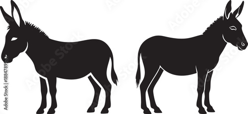 Humble Donkey Vector Illustration Set: Farm Animal Silhouettes for Rural, Children's Books, and Transport