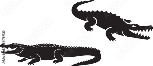 Fierce Alligator and Crocodile Silhouettes Set for Wildlife, Swamp, and Danger Themes
