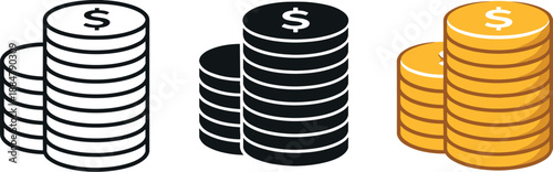 Coin Stacks Diversity. Three matching stacks of coins placed next to each other illustrate international finance and cross-border