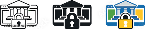 Image Generation. Secure access process illustrated by a public service dashboard emblem featuring a courthouse form fused with