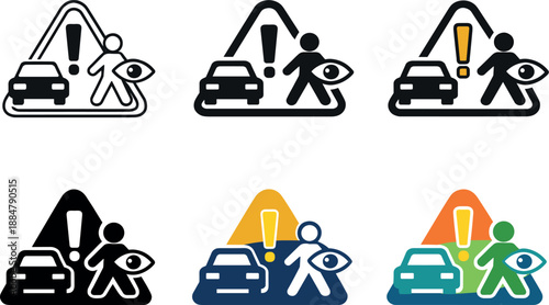 Image Generation. Automotive caution mark depicting a transport icon combined with a reassurance element, reflecting alertness,
