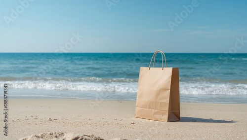 Brown Paper Bag Resting on Sand Near Ocean With Waves During Daytime