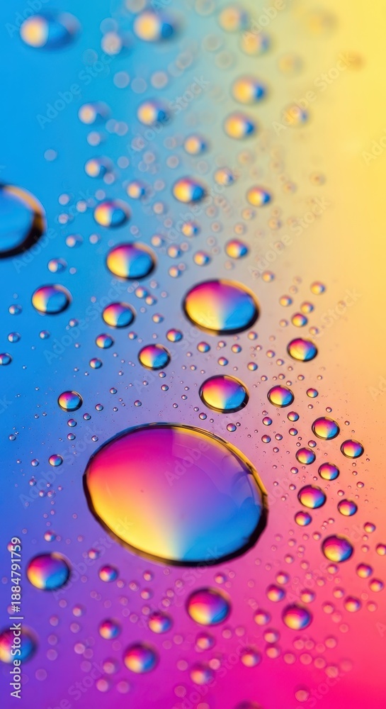 custom made wallpaper toronto digitalClose-up macro view of clear water condensation droplets clinging tightly to a smooth, shiny, colorful surface background creating a vibrant texture, moisture, wet, backdrop